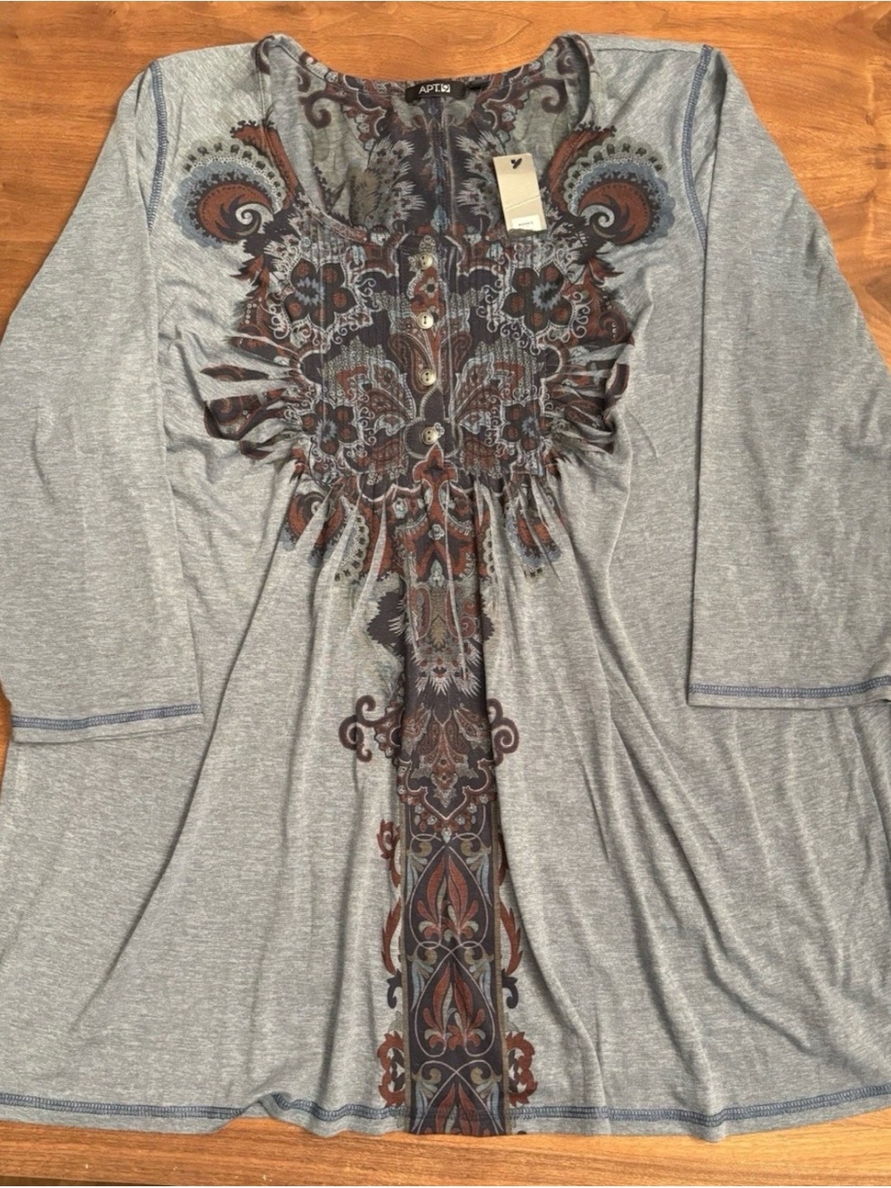 Apt. 9 Light Grey Tunic with Paisley Front Panel 2x NWT